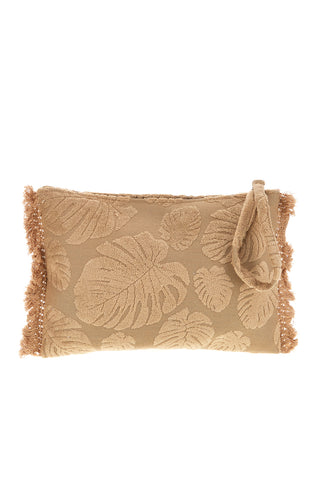Beigefarbene floral gemusterte Clutch-Tasche mit Fransen Basile CLASSBA22209