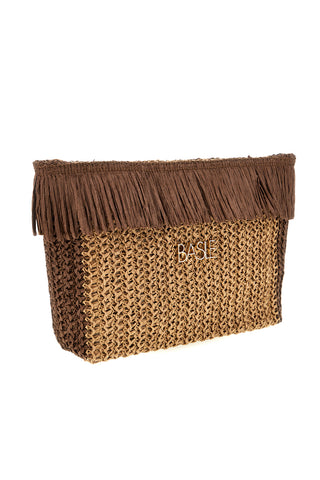Basile CLASS BA27401 Braun gewebte Fransen Strand Clutch Tasche