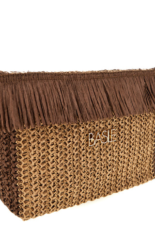 Basile CLASS BA27401 Braun gewebte Fransen Strand Clutch Tasche