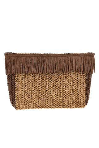 Basile CLASS BA27401 Braun gewebte Fransen Strand Clutch Tasche
