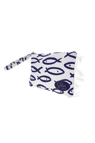 Selun Strand Clutch Tasche weiß mit Fischdruck SUI 261021