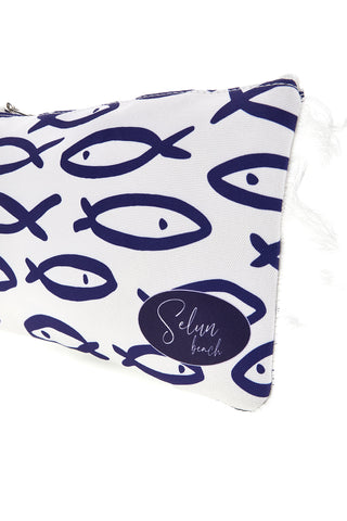 Selun Strand Clutch Tasche weiß mit Fischdruck SUI 261021