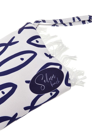Selun Strand Clutch Tasche weiß mit Fischdruck SUI 261021