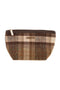 Busta marrone in tessuto a quadri con zip e logo metallico Lancetti LL26W-401-1
