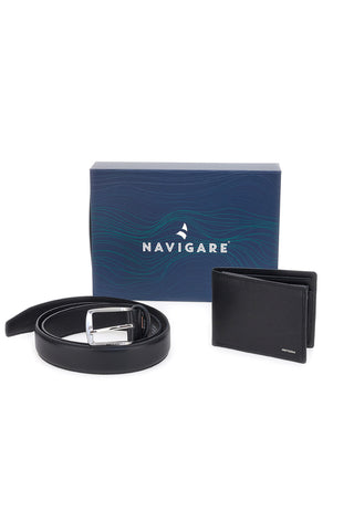Set Cofanetto cintura e portafoglio nero in vera pelle Navigare PR008-1