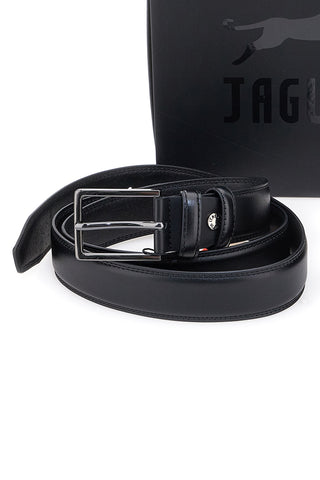 Jaguar PR001-1 Schwarzes Echtleder-Gürtel- und Geldbörsen-Set
