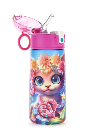 Borraccia termica multicolore con cannuccia SJ Girl Gatto