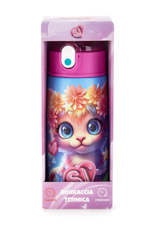 Bunte Thermosflasche mit Strohhalm SJ Girl Katze