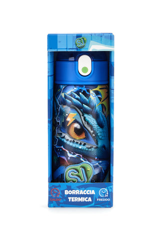 Blaue Thermosflasche mit Strohhalm SJ Gang Dinosaurier