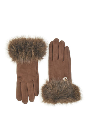 Biagiotti LB25W907-16 braune Handschuhe mit Pelzbesatz und Touchscreen