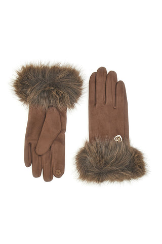 Biagiotti LB25W907-16 braune Handschuhe mit Pelzbesatz und Touchscreen