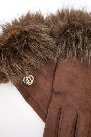 Biagiotti LB25W907-16 braune Handschuhe mit Pelzbesatz und Touchscreen