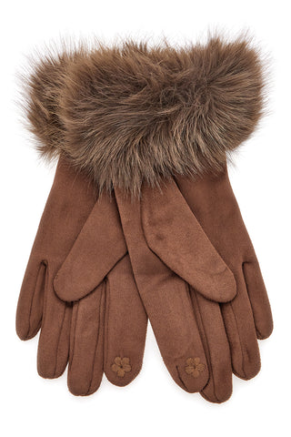 Biagiotti LB25W907-16 braune Handschuhe mit Pelzbesatz und Touchscreen