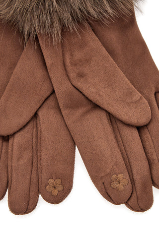 Biagiotti LB25W907-16 braune Handschuhe mit Pelzbesatz und Touchscreen