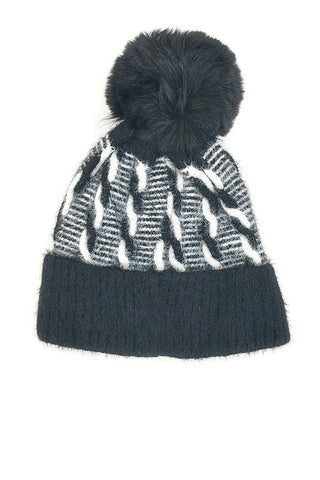 Berretto con pon-pon nero e bianco con interno foderato GIANMARCO VENTURI 61055