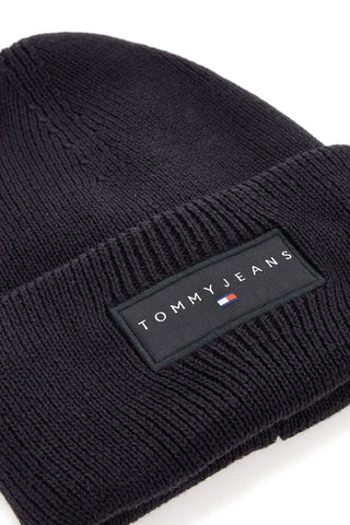 Cappello beanie nero in maglia con logo Tommy Jeans Linear Beanie