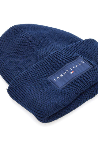 Cappello beanie blu in maglia con logo Tommy Jeans Linear Beanie