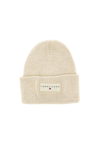 Cappello beanie beige in maglia con logo Tommy Jeans Linear Beanie