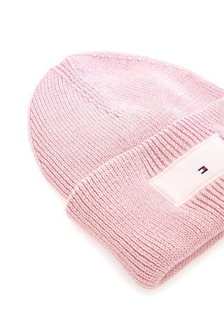 Tommy Jeans Linear Beanie, rosa Strickmütze mit Logo