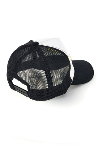 Cappellino Bianco e Nero con Rete e Scritta 