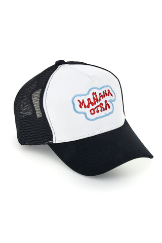 Cappellino Bianco e Nero con Rete e Scritta 