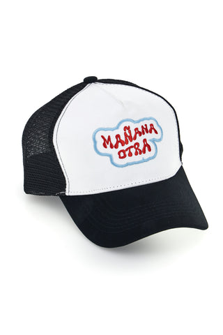 Cappellino Bianco e Nero con Rete e Scritta 