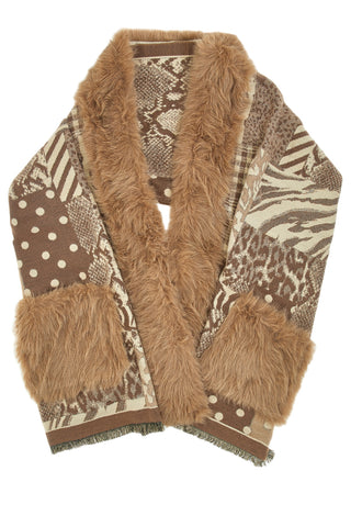 Mantella fantasia marrone con inserti effetto pelliccia Gianmarco Venturi CLASS 63205