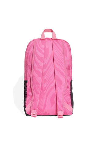 Pinkfarbener Rucksack mit Tiermuster und vertikalem Logo Adidas LIN G BPK W